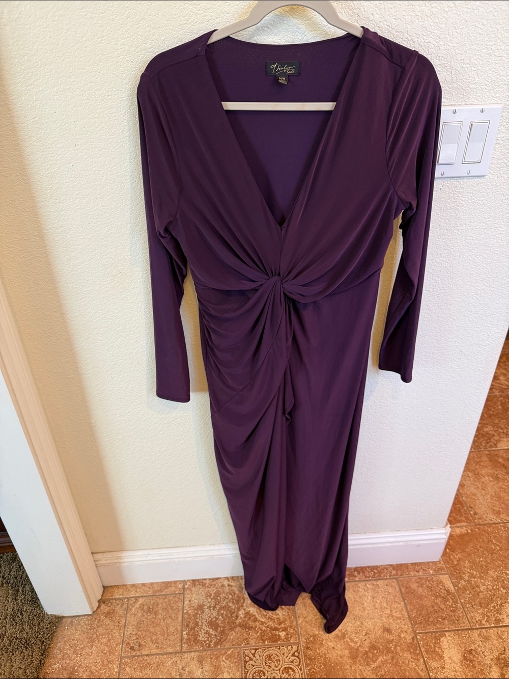 Thalia Sodi Deep Plum Long Sleeve Twist-Front Maxi Dress
